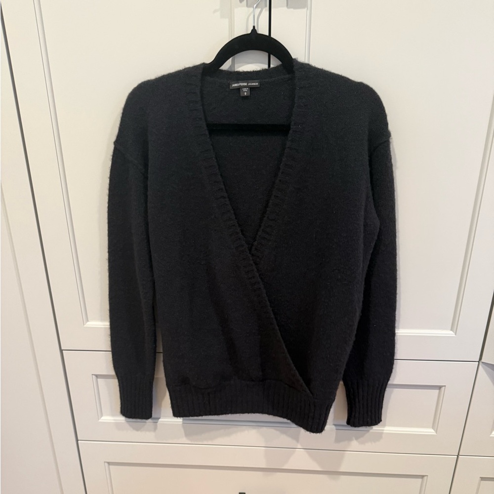 James Perse Cashmere Navy Wrap V‑Neck Sweater